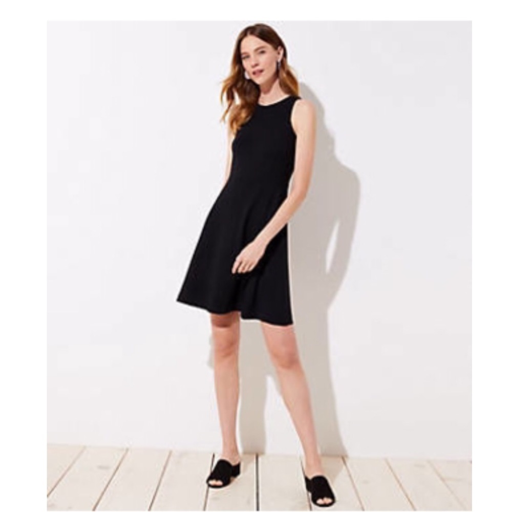 Loft petite black fit flare dress
